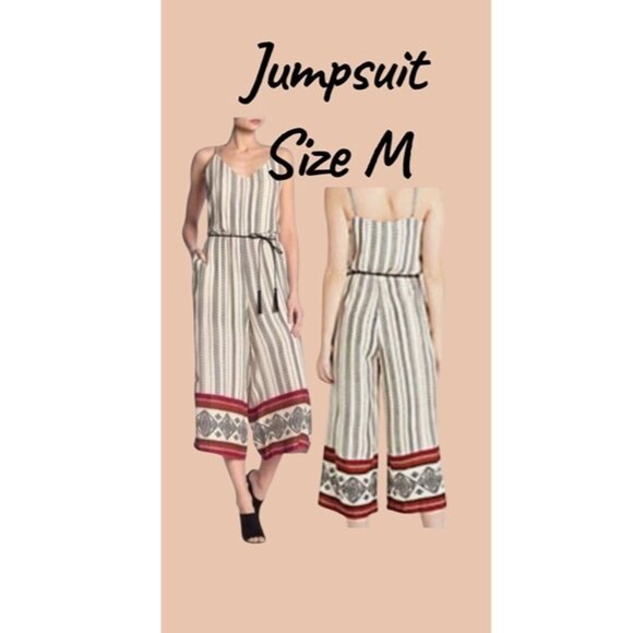Jessica Simpson Romper Jumpsuit-Black, tan, garnet with pockets-Size Medium - Picture 1 of 10